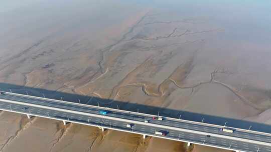 浙江绍兴钱塘江嘉绍大桥退潮纹理航拍