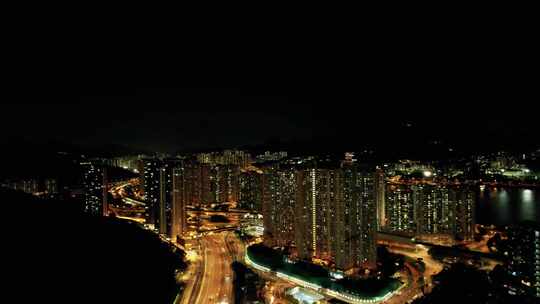 香港沙田区夜景城市交通高楼灯光D