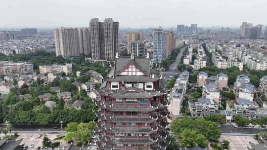 航拍四川眉山远景楼