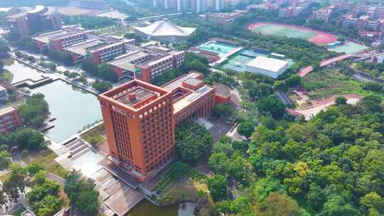 华南理工大学大学城校区航拍校园广州风景风