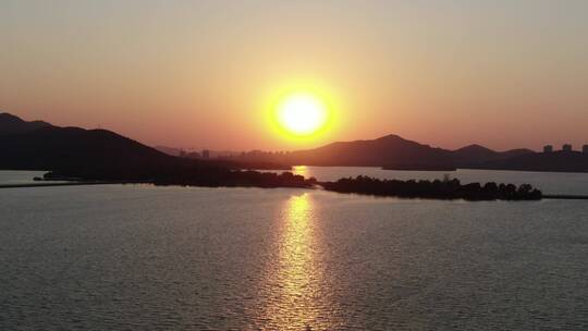 航拍徐州云龙湖景区夕阳落日