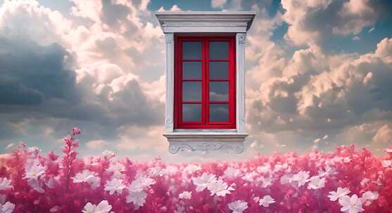窗窗户 概念意境大红花