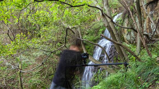 自然生态山涧瀑布延时长曝光水流慢门