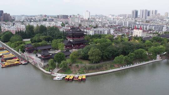 航拍江苏泰州城市建筑景观天际线