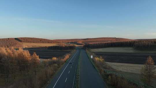 大兴安岭林区秋天道路林间公路