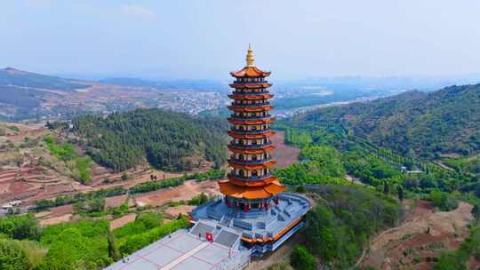 云南红河弥勒市弥勒大佛弥勒寺龙华宝塔航拍