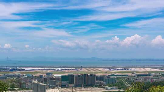 蓝天白云下深圳机场航站楼全景延时视频素材模板下载