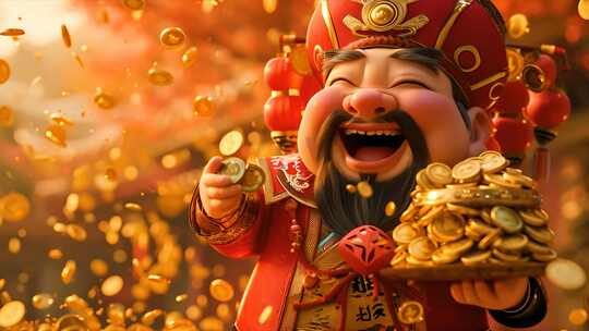 新春佳节喜庆财神动画 大年初五接财神进宝