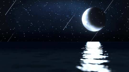 唯美大海上升月亮白月光蓝色夜空圆月