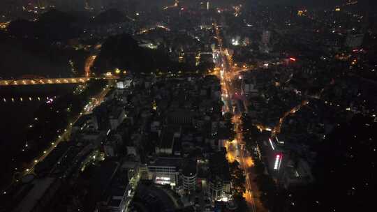 航拍广西柳州城市夜景