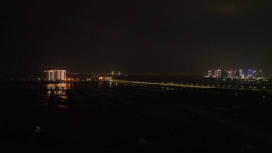 城市道路夜景航拍交通夜晚泉州东海滨江夜景