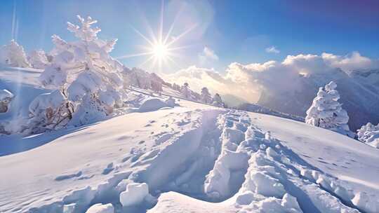 日出雪山山峰山脉云海唯美雪景风景风光ai