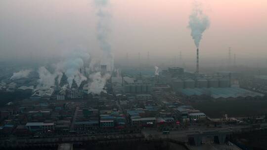 陕西省西安市工厂排放污染废气航拍