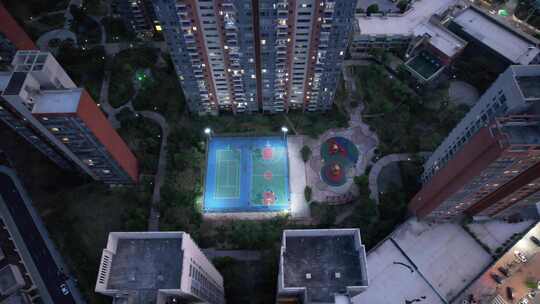 夜晚城市小区篮球场航拍视频素材模板下载