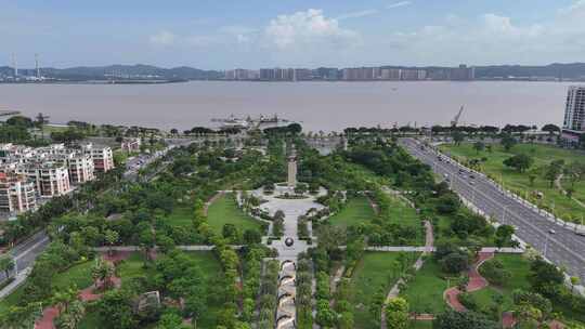广东汕头城市绿化开放广场航拍
