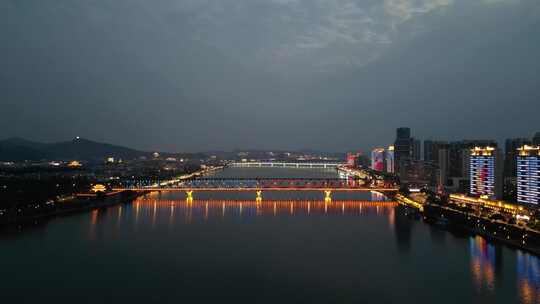 航拍湖北襄阳汉江大桥夜景