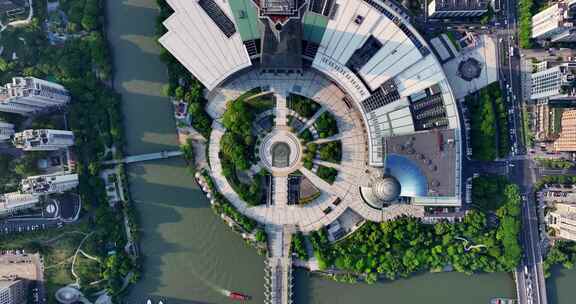 俯拍杭州西湖文化广场