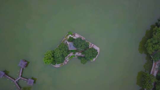 山东聊城景阳冈景区湖心岛航拍