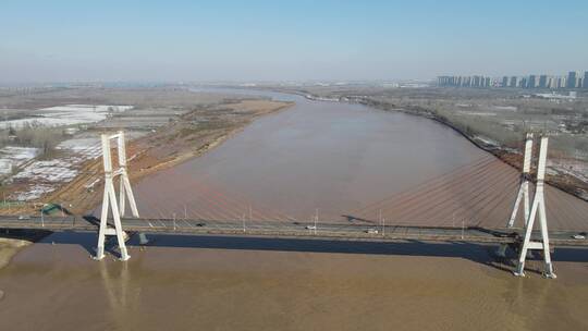 航拍济南黄河风光黄河大桥视频素材模板下载