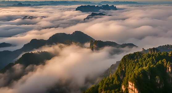 张家界山峰云海山脉日出风景云雾大自然奇峰