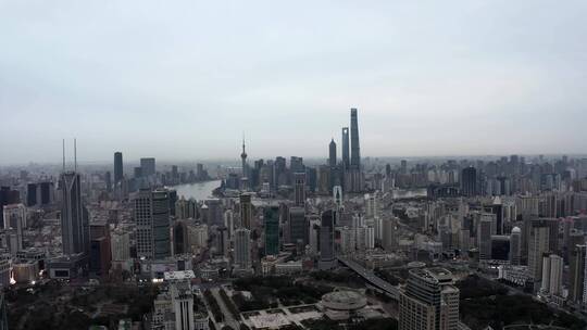 上海城市风光阴天航拍4K