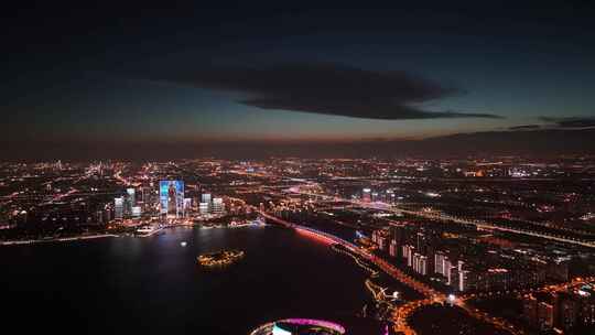 苏州 夜景 高楼 天际线 金鸡湖 航拍