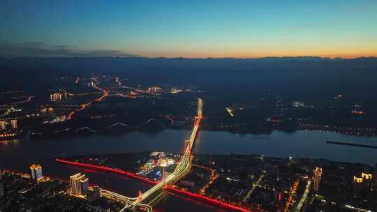 航拍宜昌城市至喜大桥夜景