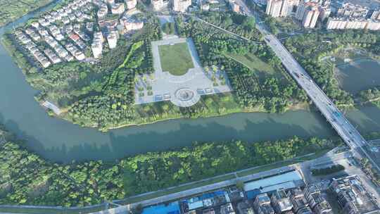 广州从化区市民广场航拍流溪河文化公园风光