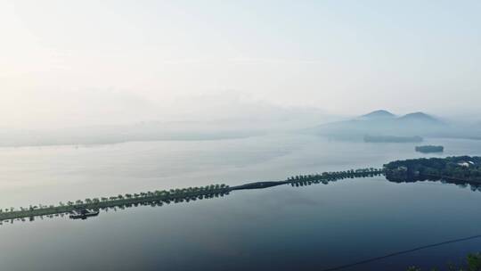 杭州西湖晨雾航拍