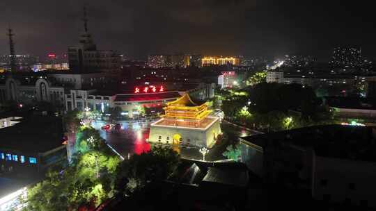 甘肃张掖钟鼓楼夜景航拍