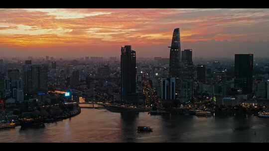 城市航拍越南河内摩天大楼日出城市天际线