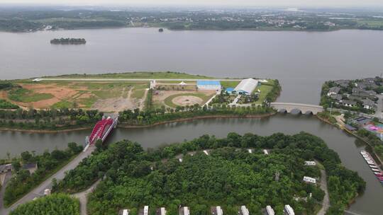 航拍湖南岳阳湘阴洋沙湖生态体育公园