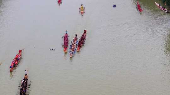 航拍端午节龙舟竞渡福建福州光明港龙舟赛