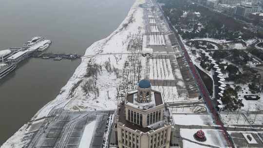 武汉横渡长江博物馆雪景航拍