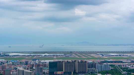 阵雨中的深圳机场航站楼全景延时