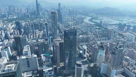 深圳交通银行大厦航拍华强北商业区城市风光视频素材模板下载