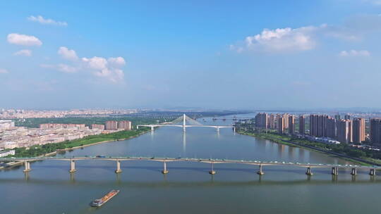 江门西江桥梁航道航拍城市风光视频素材模板下载