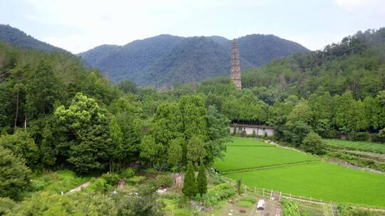 航拍天台著名景点国清风景区寺庙古塔隋塔