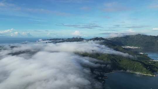 大海岛屿大山云海风光航拍