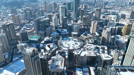 城市雪景 冬天 城市雪景航拍