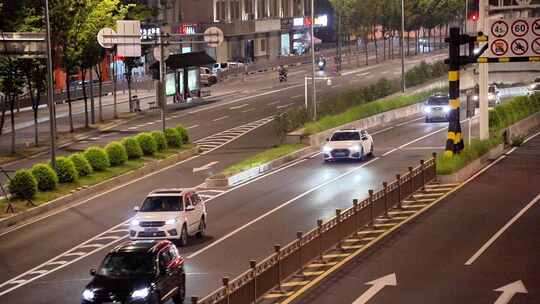 夜晚快速路隧道口车流马路行车亮化