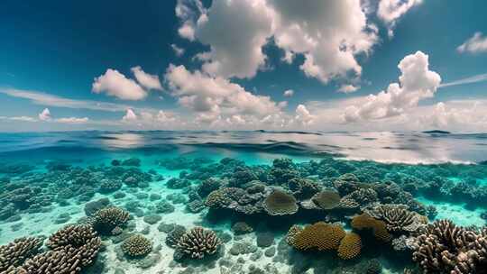 海底珊瑚与海面天空全景