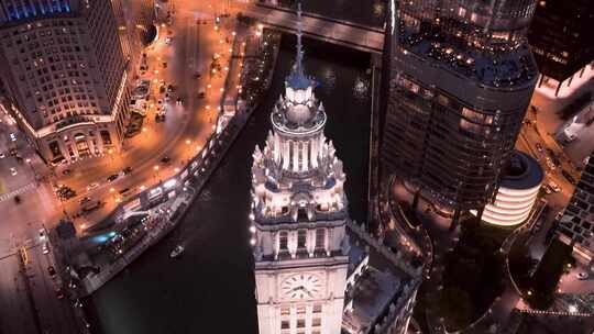 航拍美国芝加哥市中心威利斯大厦西尔斯大厦