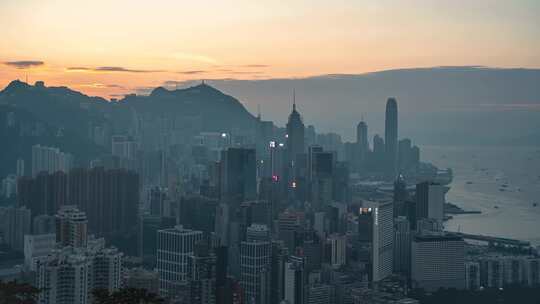 香港城市晚霞夜景延时