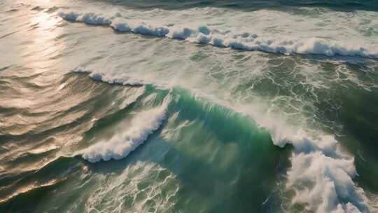 空中俯拍大海波浪景象