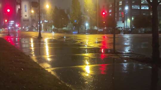 4K - 傍晚街道雨景、市中心雨夜视频素材模板下载
