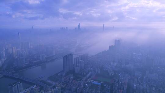 广州珠江日出朝阳云海云雾缭绕唯美风光航拍视频素材模板下载