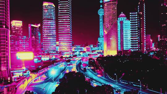 上海赛博夜景视频素材模板下载