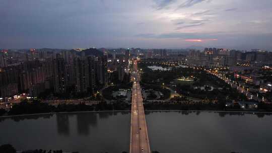 江西宜春城市夜幕降临晚霞夜景航拍