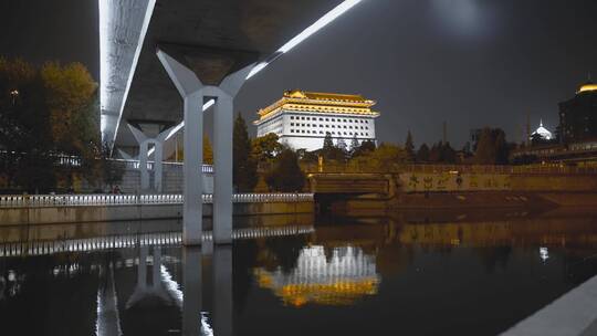 北京城东南角楼 东便门 护城河 古建筑 夜景